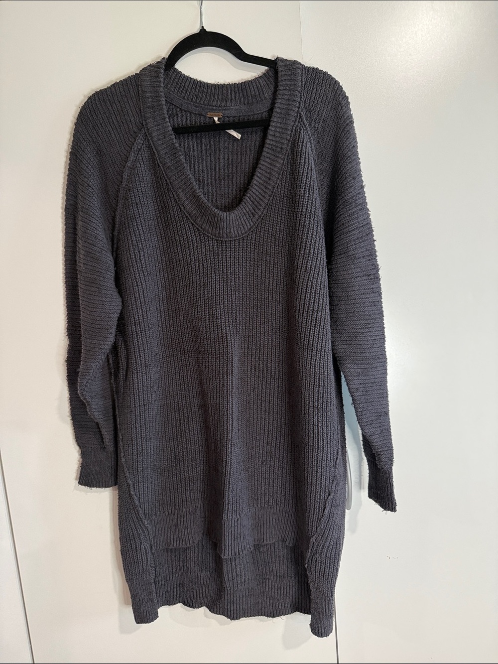 Free people chunky knit sweater dress gray v-neck